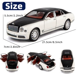 BDTCTK Compatible for 1:24 Scale Bentley Mulsanne Diecast Cars Models, Pull Back Car Toys with 6 Open Doors, Light and Sound, Boys Toys Kids Adults Gifts (White)