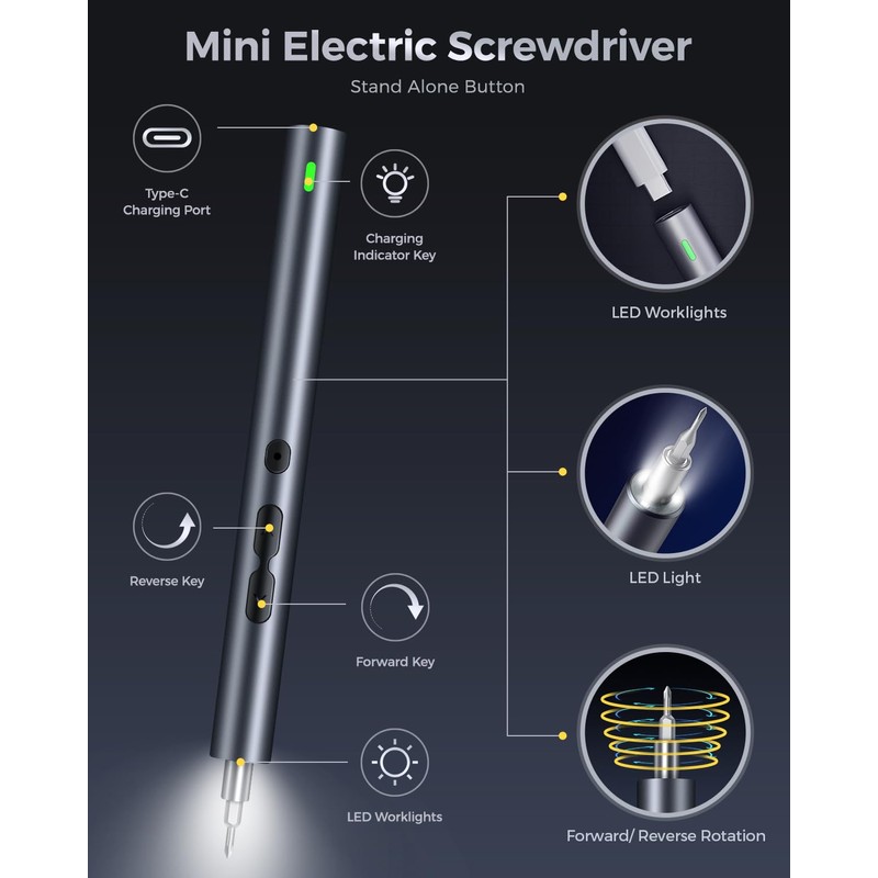 LIFEGOO Mini Electric Screwdriver, 62 in 1 Cordless Precision Power