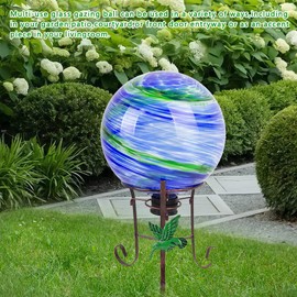 YELENEW 10" Diameter Gazing Ball with 8.5" Hummingbird Metal Stand Outdoor Garden Decor,Glass Globe Sphere Yard Art Decorations Outdoor,Glass Gazing Balls for Garden,Home,Lawn,Patio,Porch(Blue)