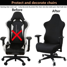 OxiMet Gaming Chair Cover - Gaming Chair 4 Pieces Office Chair with Armrests/Chair Back Cover/Seat Cover Office Chair for Computer Chairs/DX Racing/PC Seat Cover Chair - No Chair, Black