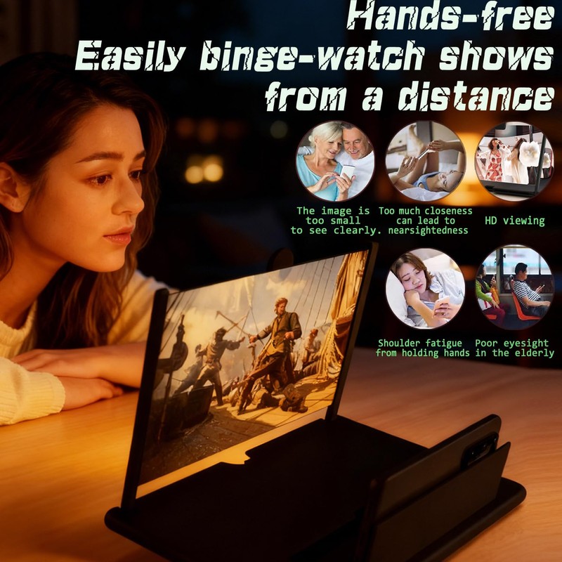 12 Inch Screen Magnifier for Cell Phone,3D HD Foldable Amplifier