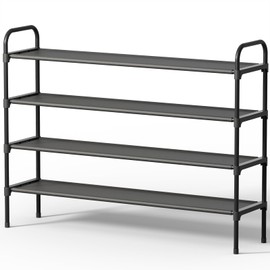 Kitsure Extra-Long Shoe Rack for Closet, Shoe Organizer for Front Door Entrance, Stackable Shoe Shelf, Detachable Closet Organizers and Storage, Black, 39.0" x 11.8" x 29.7"