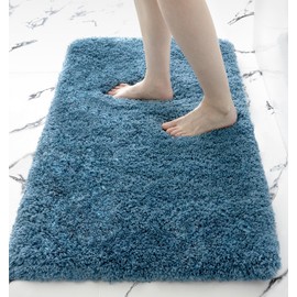 Disolla Bathroom Rug 20x32 Non Slip Fluffy Blue Bath Mat for Bathroom Floor Washable Plush Luxury Bath Rug for Tub Soft Shaggy Bathroom Shower Sink Mat