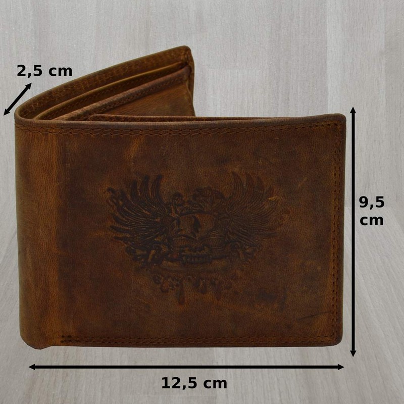 Skull Vintage Leather Wallet with Skull Men's Biker Wallet, brown,