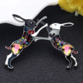 DUOWEI Alloy Enamel Cute Couple Rabbit Hare Bunny Brooches Animal Lapel Pin Clothes Scarf Jewelry for Women Teens Gift (Black)