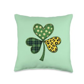Lucky Shamrock Leopard Plaid Clover St. Patrick's Day Women Throw Pillow