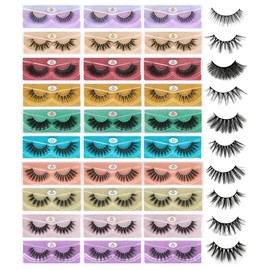 FARRED Wholesale False Lashes 30 Pairs 10 Styles Medium Length Vegan Eyelashes Fluffy Volume Strip Lashes Bulk 10 Portable Boxes Fake Eyelashes Mixed Natural Look 3D Faux Mink Lashes(mix 30pairs)