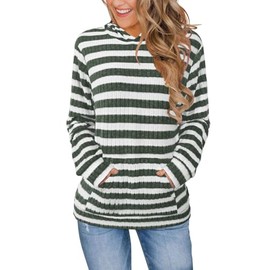 Bosmeer Striped Sweaters Long Sleeve Lightweight Hoodies Fall Outfits Business Casual Womens Clothes Green and White Large
