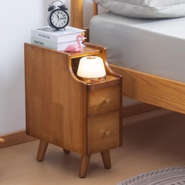 SOBIBO Small Nightstand, Narrow Nightstand, Solid Wood Night Stand, Narrow Side Table for Living Room, Small Spaces, Couch, Walnut Color 7.87in Wide