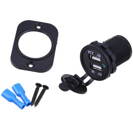5V Dual USB Car Charger Socket, Waterproof DC Power Outlet for Car Motorcycle Marine Boat Golf Cart