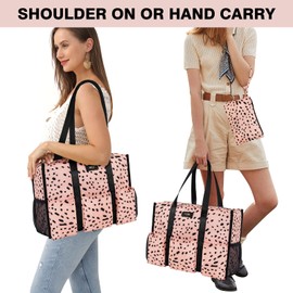 IBFUN - Bolsa de mano con bolsillos de 14/24 con cierre superior para profesores/mujeres de trabajo, A2-m-pink Leopard, Mediano