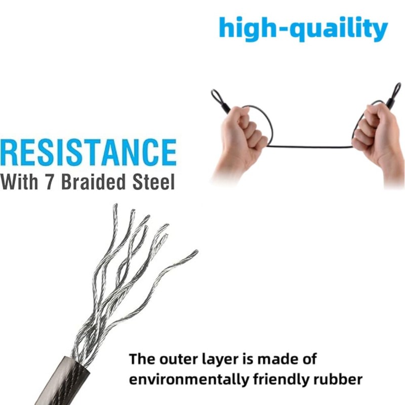 Bicycle Security Cable Lock, Double Loop Stainless Steel Wire, External