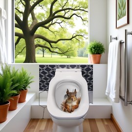 3D Squirrel Toilet Lid Decal, Brown Botanical Sticker, Waterproof Vinyl, Removable & Reusable, for Toilet Seat & Bathroom Wall