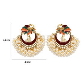 Colorful Peacock Earrings, Fan-shaped Dangle Earrings for Women, Bohemian Fan Statement Earrings, Phoenix Bird Stud Earrings Boho Jewelry, Beaded Pearl Cluster Peacock Drop Earrings