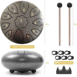 Steel Tongue Drum, Tone D Major Tongue Drum for Beginners (6 Inch 11-Tone Silver)