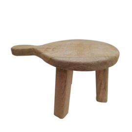 CHAKRIK Wood Pedestal with Handle, Small, Brown, Rustic, Burnt (Round, Natural)