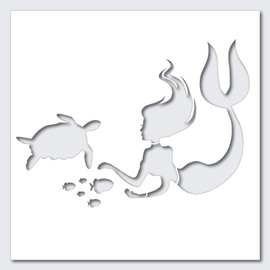 Playful Mermaid and Sea Turtle Ocean Stencil Best Vinyl Large Stencils for Painting on Wood, Canvas, Wall, etc.-XL3 (24" x 17")| Ultra Thick Exhibit Grade White Color Material
