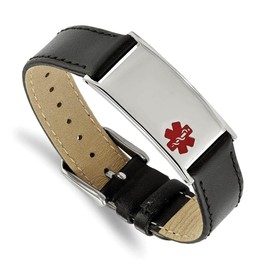 The Black Bow Stainless Steel Enamel Leather Medical I.D. Bracelet, 6.5-8.25 Inch
