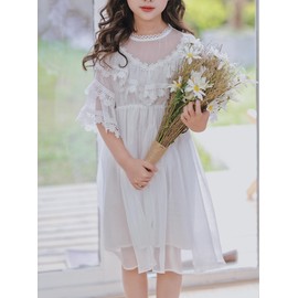 New 3-15Y Girls White Lace Dress Flutter Sleeve Vintage Boho Style Flower Girl Wedding Party Special Occasion(US, Age, 8 Years, White)
