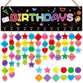 MoShining Colorful Birthday Calendar Wall Hanging Decor, DIY Watercolor Birthday Chart Board with Card Tags, Cute Calendar Plaque for Office Classroom School Birthday Supplies