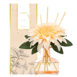 Saussavita Reed Diffuser Set for Home, 7 fl oz / 207 ml - Tangerine Scent Diffuser with Sticks Home Fragrance Flower Reed Diffuser with Plastic Flowers for Bathroom Shelf Décor