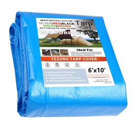 TEZONG Blue Heavy Duty Waterproof 6x10ft Tarp, 16Mil Polyethylene, Ideal for Camping, Hunting, Emergency Preparedness