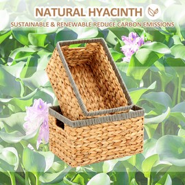 Edergoo Wicker Storage Basket, Water Hyacinth Storage Baskets with Built-in Handles, Large Wicker Baskets for Storage, 2 Pack Wicker Baskets for Organizing, Natural with Grey