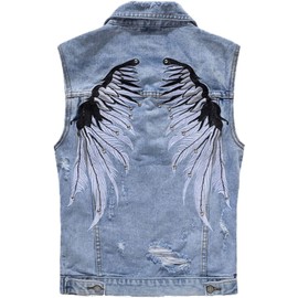 Lazutom Men's Cowboy Punk Denim Vest Distressed Sleeveless Jeans Vest Waistcoat (S, Blue)