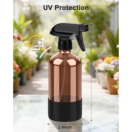 Bontip Amber Glass Spray Bottle with Silicone Sleeve Protection, 16 oz Refillable Spray Bottle for Cleaning Solutions, Plants, Aromatherapy, Facial Hydration (Black Sleeve(Amber Bottle)
