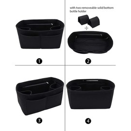 Felt Purse Organizer Insert Bag In Bag with Two Removeable Holder 8020 Black M