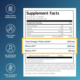 De3 Dry Eye Ultra Pure rTG Omega 3 – Support for Dry Eyes - 2400 mg EPA & DHA – New & Improved-Burpless-3 per day serving, 2-month supply