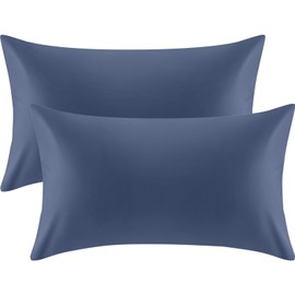 Warmstar 100% Organic Cotton Pillow Cases Set of 2, Pillow Cases Standard Size Satin Weave Soft Hypoallergenic GOTS Certified Pillowcases Breathable Envelope Pillowcass,20x26 Inches,Denim Blue