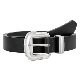 JASGOOD Women's Leather Belts for Jeans Pants Fashion Ladies Leather Belts with Silver Buckle, Black Fit Waist Size 38"-44"