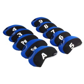 Andux Print Number Golf Iron Club Head Covers with Transparent Window 10pcs/Set Black/blue