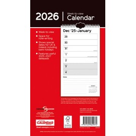 Carousel Worldwide, Essential Week-to-view 2026 Slim Wall Calendar