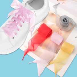 6Pairs Satin Ribbon Shoe Laces Fashion Ribbon Shoelaces Soft Silk Satin Shoestrings Snow Yarn Shoelace Colorful Silk Satin Ribbon Shoelaces for Women Casual Flat Shoestrings Lady Sneaker Decoration