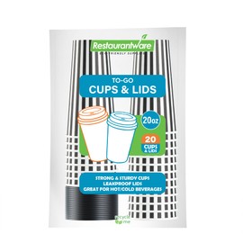 Restaurantware 20 Ounce Disposable Coffee Cups With Lids, 20 Hot Cups With Lids - Sleeves Sold Separately, Single Wall, Black And White Stripe Paper Coffee Cups, For All Kinds Of Beverages