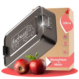 elasto Robuste Brotdose Anthrazit Brotbüchse Brotbox mit Name und Coolem LKW Motiv Lunchbox mit Gravur Aluminium Vesperdose Pausenbox mit Name BPA-Frei Vorratsdose Brotdose Personalisiert aus Metall (LKW)