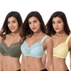Curve Muse Plus Size Unlined Minimiser Wireless Bra with Embroidery