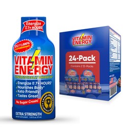 Vitamin Energy B12 Energy Shots | Natural Healthy Energy & Focus Drink | Sugar-Free Carb-Free Supplement | Vitamins B6, B12 | Energize up to 7+ Hours | Acai Pomegranate - 1.93 fl oz - Pack of 24