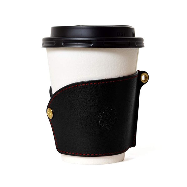 [] HUKURO pitatto Shaft Cup Sleeve Tochigi Leather Genuine Leather Coffee Sleeve S/M/L Size Unisex , blk