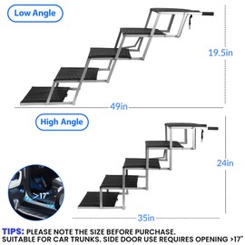 Niubya Portable Folding Dog Stairs for Cars, SUVs, Trucks - Lightweight Pet Ramp for Large Dogs with Non-Slip Surface - Reinforced Steps Support Up to 200 lb, 5 Steps