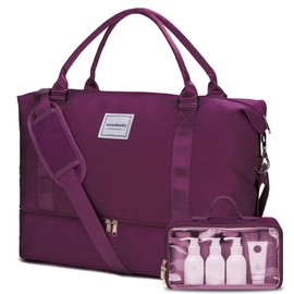 WOOMADA Weekender Overnight Bag for Women, Carry on Shoulder Travel Duffel with Shoes Compartment,Gym Bag with Toiletry Bag(purple)