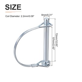 DTGN 8mm x 72mm (DxL) Shaft Locking Pin - 1Pack - Good for Farm Trailers Lawn - Carbon Steel Round Trailer Coupler Pin - Silver Tone