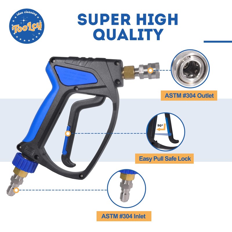 TOOLCY Short Pressure Washer Gun with Swivel, 3/8" QC Inlet