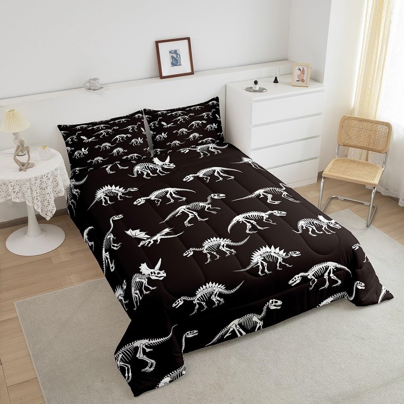 Homewish Dinosaur Skeleton Comforter Set Dinosaur Bones Bedding Set for