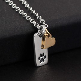 Sterling Silver Paw Print and Gold Heart Necklace • Pawprints on my Heart • Dog Mom • Crazy Cat Lady • Gifts for Women • Animal Lovers Gift • Veterinarian • Volunteer Rescue Shelter Worker Gift Ideas