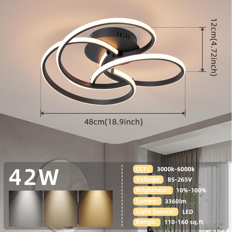 CANEOE Modern Led Ceiling Light, 42W Dimmable Close to Ceiling