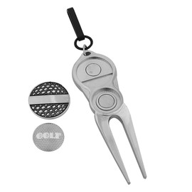 VGEBY Divot Tool, Metal Single Prong Divot Repair Tool Pitch Fork con botón emergente(10 * 6 * 1cm-) Divot Tool Divot Tool Divot Repair