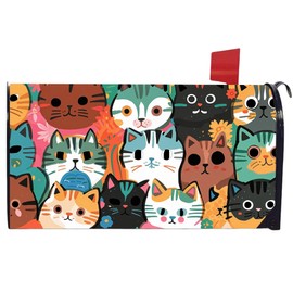 REAIJUNPIN Cute Cat Kitty Decoration Mailbox Covers Magnetic Standard Size 21" X 18" Cat Themed Waterproof Mail Box Wraps Post Letter Box Covers Garden Yard Home Decor for Outdoor (Colorful Cats)